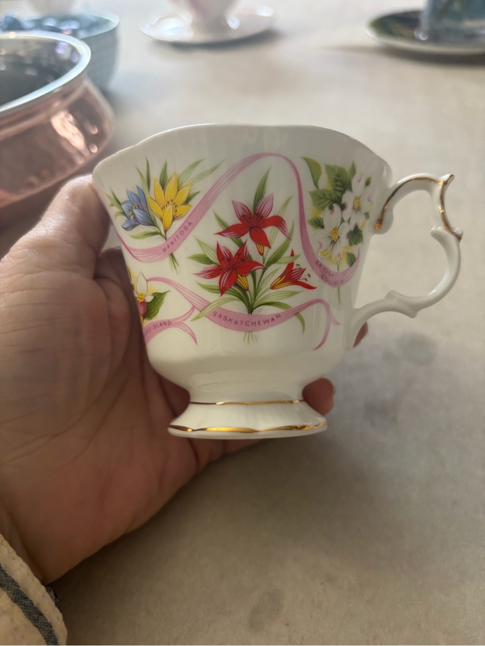Royal Albert Bone China Teacup with Red Maple Leaf and Gold Trim